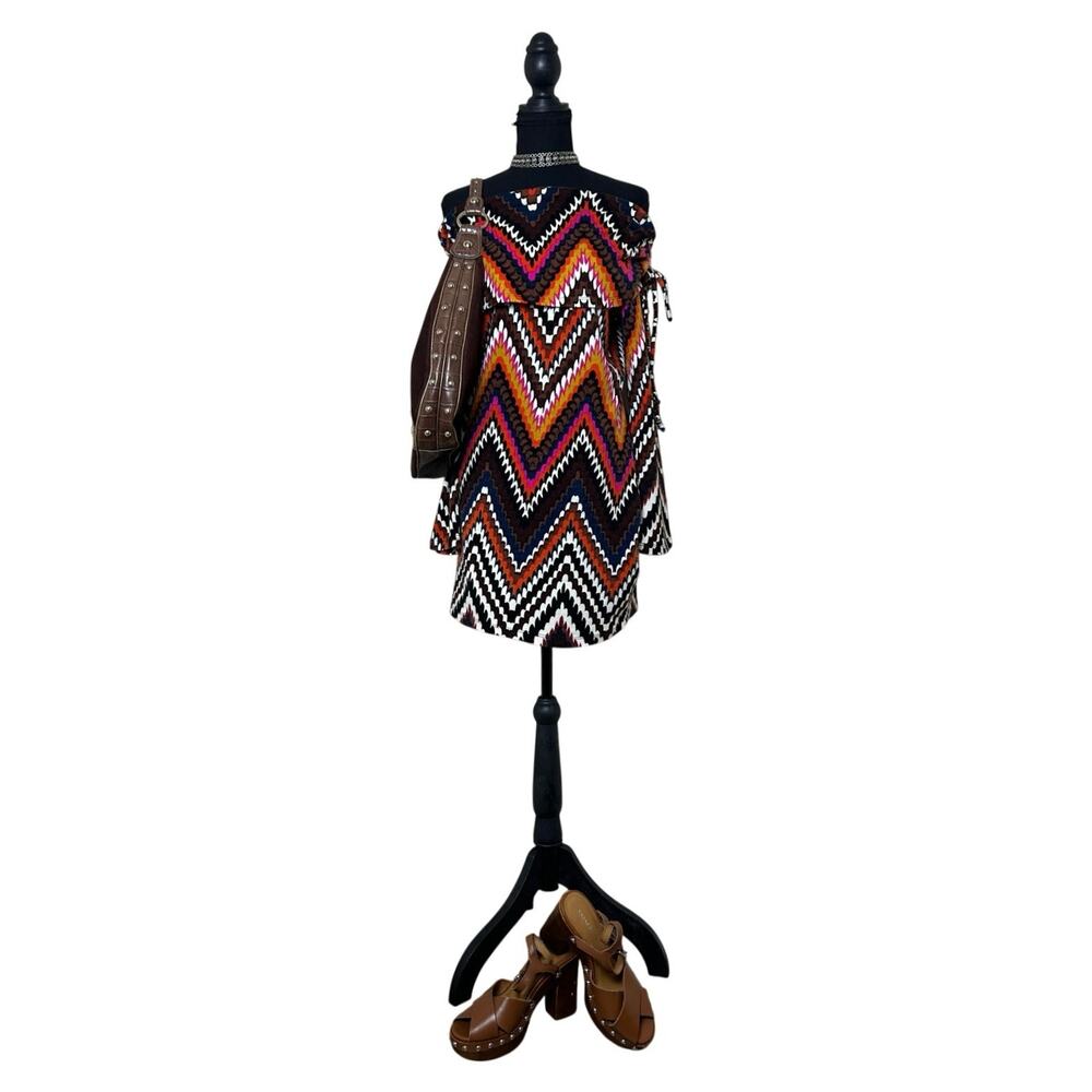Y2K P Luca Milano Off Shoulder Chevron Knit Dress Missoni Style Size s